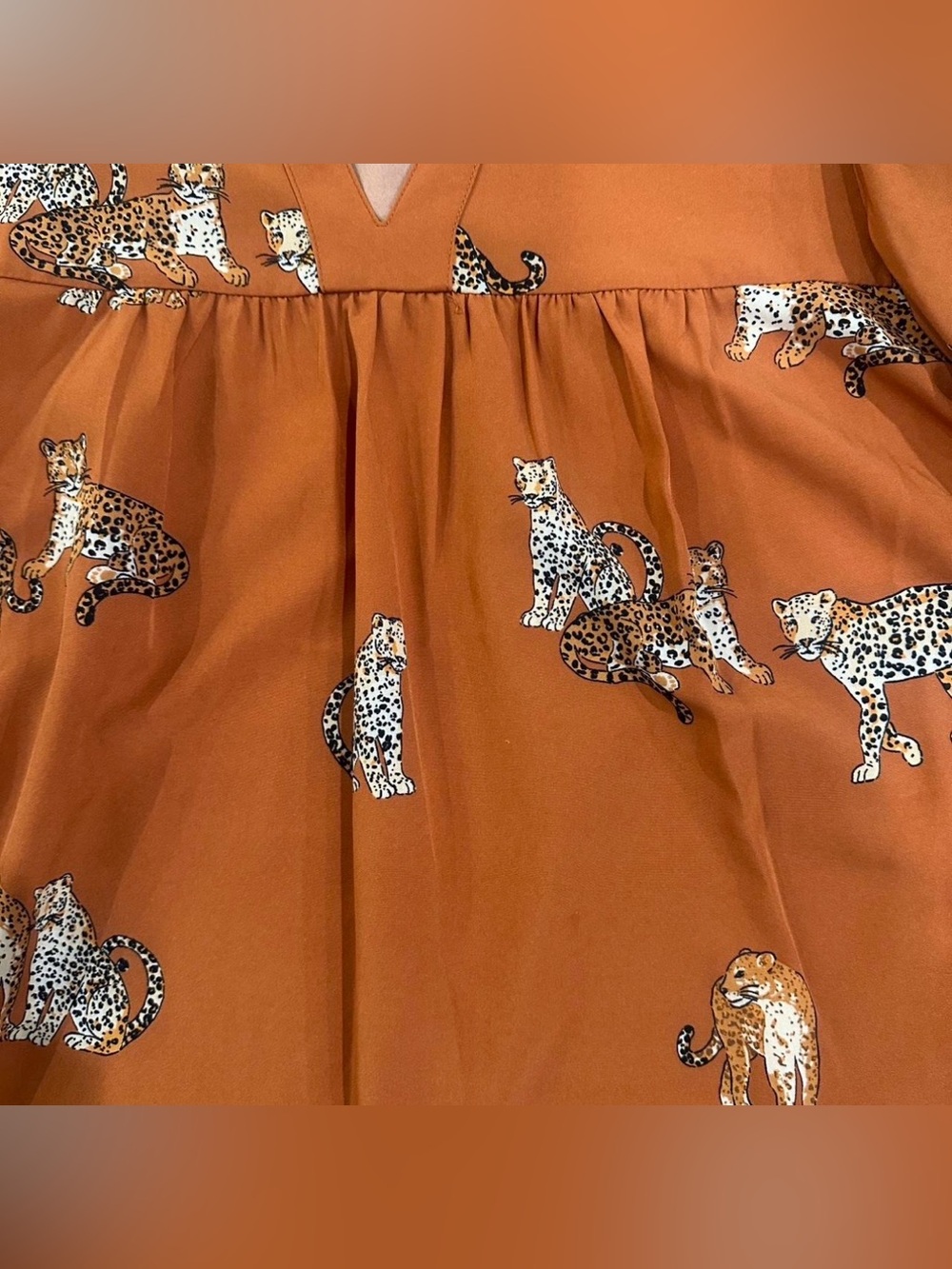THML BURNT ORANGE LEOPARD Print V-Neck Flowy Top sz Small - Picture 2 of 5